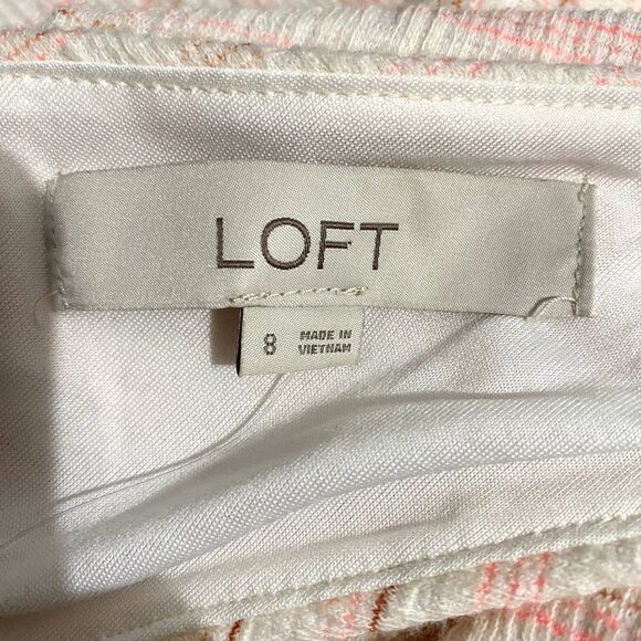 Loft White Pink Stripe Criss Cross Back Mini Dress Tweed Balletcore‎ Size 8 - Picture 10 of 11